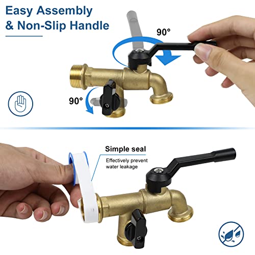 Cnygo DOUBLE VALVE WATER TAP Outdoor Double Taps Water Faucet, Wall Mounted Garden Two 3/4 Inch Brass Ball Valves Water Tap Splitter thumb #3