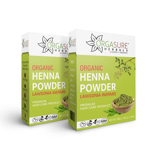 ORGASURE Natural Organic Henna Powder for Hair colour | Pure Rajasthani Mehandi | 200g x 2 Pack