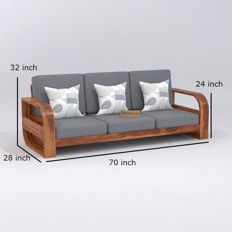 Image of Wooden 7 Seater Sofa Set for Living Room | Seven Seater Sofa for Office & Lounge | 3+2+2 Seater Sofa Sets for Home | Sheesham Wood (3+2+2 Seater,Honey Finish)