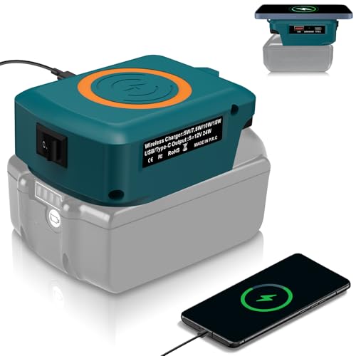 bumxca バッテリーアダプター ワイヤレス充電器アダプター マキタ 18Vバッテリー対応 ワイヤレス充電器 最大15W 四重安全保護 スイッチ付