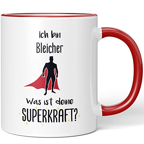 JUNIWORDS Tasse, Ich bin Bleicher. Was ist deine Superkraft?, Rot (5922356)