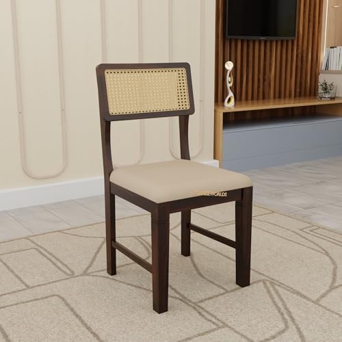 Image of Dining Table Set 2 Seater Dining Set for Home and Kitchen, Rattan Dining Table 2 Seater with Chairs Cane Furniture, Solid Sheesham Wood Dining Set
