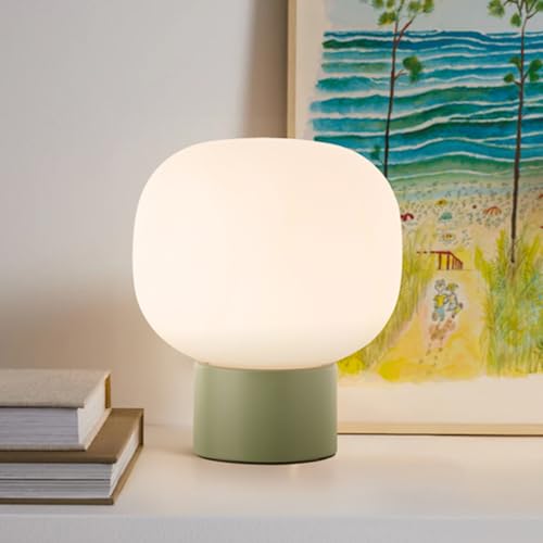 Lightbox Nacht-Tischlampe | Ø 17 cm | Tischleuchte mit Wipp-Schalter & matt weißem Glas Lampen-Schirm | E14 Fassung | Schlafzimmer-Lese-Lampe aus Metall/Glas in Matt Grün