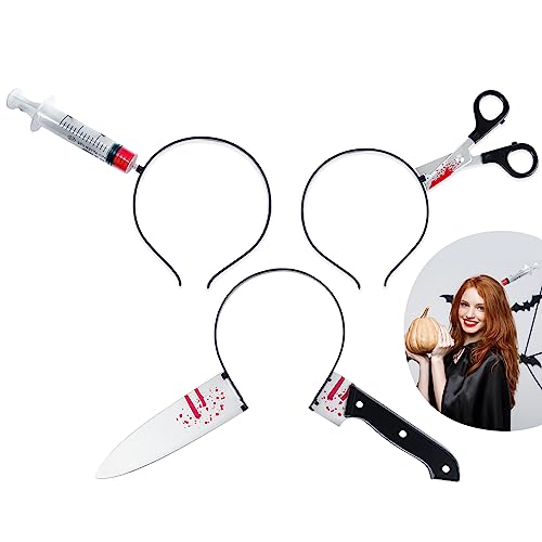 ROSAUI Messer im Kopf, 3X Halloween Haarreif, Halloween Haarschmuck für Damen, Halloween Kostüm Accessoire für Herren bei der Halloween Party