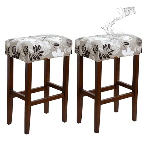 Image of Waterproof Bar Stool Covers Rectangle Set of 2 Stretch Floral Backless Barstool Chair Covers Rectangular Washable
