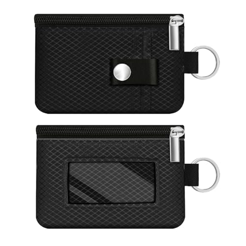Image of Minimalist RFID Blocking Small Wallet with ID Window,WaterResistant Zip Id Case Wallet with Lanyard Keychain for Cards,Cash,Travel,Women,Men (Black)