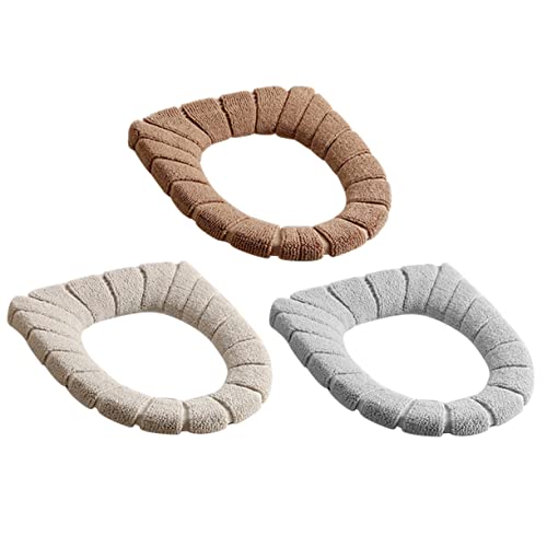 FONDOTIN Soft Warm Toilet Seat Cover Pads Stretchable Washable Universal Round Seat 3 Pack Random Color