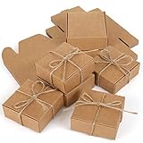 Naler 24Pcs Brown Kraft Paper Boxes Brown Kraft Paper Square Gift Boxes with Lids DIY Handmade Soap Holder Candy Chocolate Favor Box for Wedding Birthday Crafts Cake Packaging Box with 20m Hemp Rope