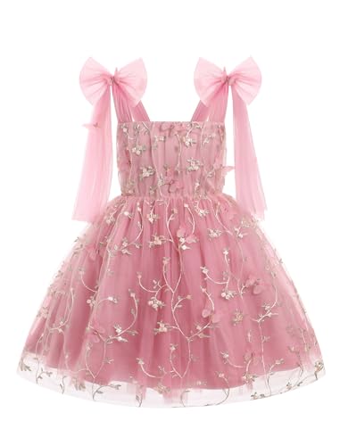 IMEKIS Toddler Girls Butterfly Floral Tulle Dress Formal Wedding Party Tutu Fairy Birthday Photo Shoot Outfit 1-6T