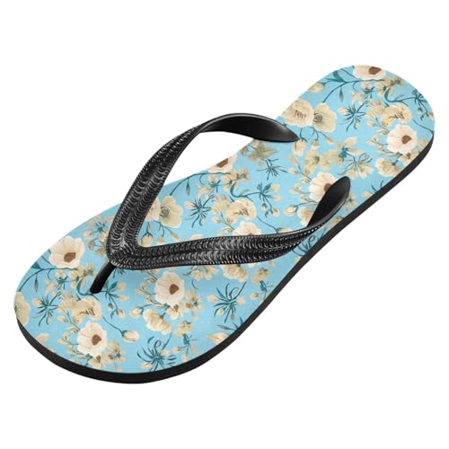 Sinestour White Floral Blue Flip Flops for Beach Thong Sandals Anti-slip Lightweight Beach Slippers for House Indoor Outdoor2