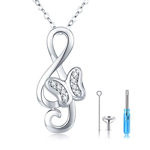 Musiknote Urne Halskette, 925 Sterling Silber Musiknote Urne Anhänger mit Schmetterling Memory Medaillon Andenken Schmuck für Damen Herren Cover