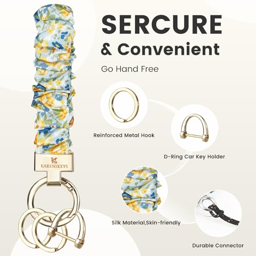 Image of Scrunchie Keychain Wristlet, Key Chain for Car Keys with D Ring, Stretchy Phone Charms with Tether Tab for Women.