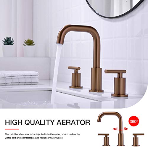 TRUSTMI 2 Handle 8 Inch Bathroom Faucet with Pop Up Drain and cUPC Water Supply Lines Assembly, Brass Bronze 3 Hole Widespread Vanity Sink Tap, Brushed Rose Gold by TRUSTMI - Used condition - Image 3