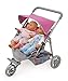 Badger Basket Folding Twin Doll Stroller - 3 Wheel Doll Pram Jogging Style with Storage Basket, 3 Point Harness & Adjustable Footrest - Fits Two 18 Inch Dolls for Realistic Pretend Play - Gray & Pink