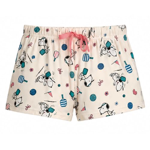 Image of COCO BRANDS Peanuts Snoopy Womens Pajama Set - 2 Piece Short Sleeve Button Down Sleep Shirt and Pajama Shorts