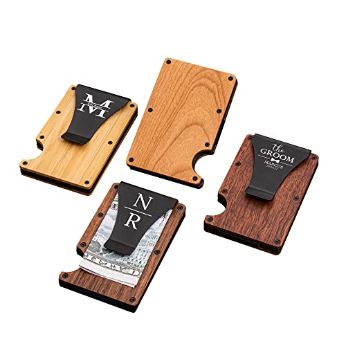 KEMEILA Custom Fashion Wooden Wallet Money Clip, Mens Credit Card Holder, Wallets for Men, Personalized Engraved Money Clip for Dad Husband Men, Groomsmen Gift for Him, Bamboo/Rose Wood/Cherry/Walnut,