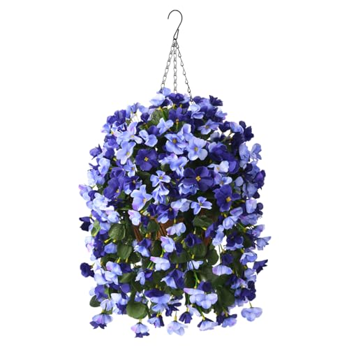 INQCMY Artificial Hanging Flowers Basket for Outdoors Spring Summer Decoration,Faux Silk Begonia in Planter Look Real UV Resistant for Outside Home Porch Patio Garden Balcony Yard Decor（Deep Blue）