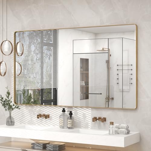 CHARMOR 60x36 Inch Brushed Gold Bathroom Mirror for Wall
