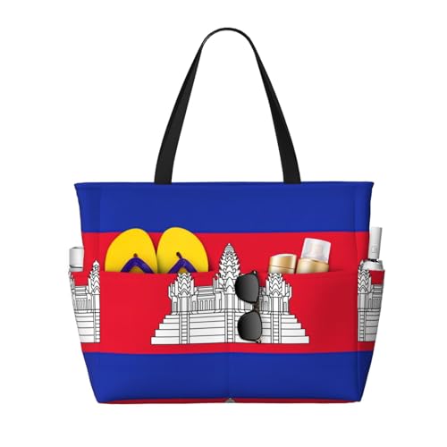 Cambodia Flag Print Each Travel Bag Large Capacity Tote Bags Foldable Pool Bag Zipper Handbags Vacation