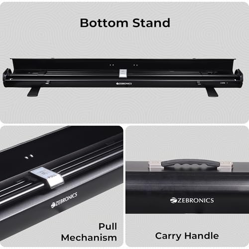 Image of Zebronics Floor Rising Projector Screen, 250 cm (98.5 Inch), 4K Support, 4:3 Aspect Ratio, Wide Viewing Angle, Matte Finish, Black Backing, Durable Metal Housing (PSF100B)