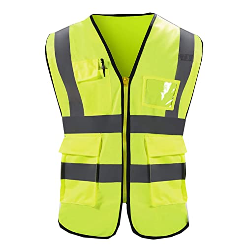 Reflective Vest High Visibility Neon Yellow Zipper Front Safety Vest Lime/Yellow Hi-Vis Day/Night Safety Vest