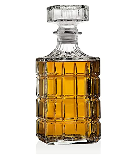 Whiskey Decanter With Glass Stopper,Liquor Decanter For Alcohol,Wine,Scotch,Brandy and Bourbon,Lead-Free Crystal Decanter Square(850ml/29oz)