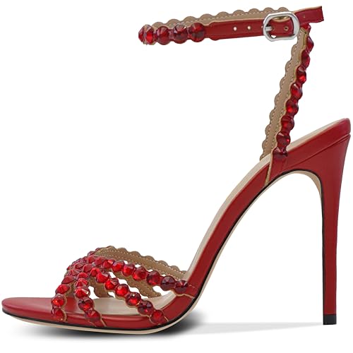 Image of HOCHFART Women's Rhinestone Stiletto High Heels Buckle Strappy Heeled Sandals Round Toe Sexy Dressy Pumps Shoes