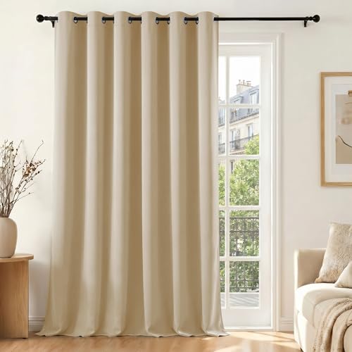 Deconovo Cortina Opaca Térmica para Salón y Dormitorio, 1 Panel Aislante Frío y Calor con Ojales, Cortina Oscurecedora Moderna para Ventanas, 200x260 cm, Beige Arena