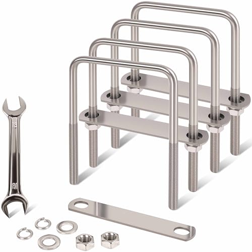 Image of 4 Pcs M10 Square U Bolts 4 Inch Wide, 3 /8 inch x 4 inchW x 6 inch L
