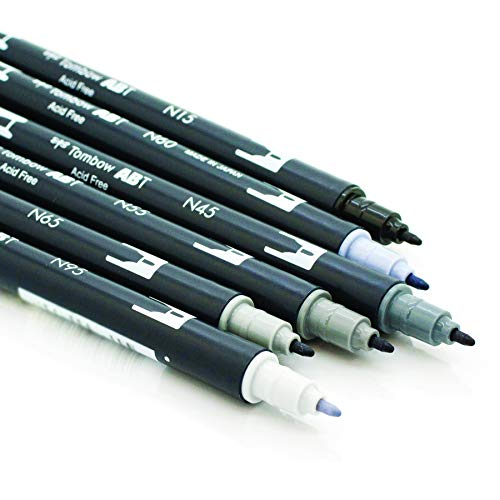 Image of Tombow Dual Brush Pen Art Markers, Grayscale, 6-Pack