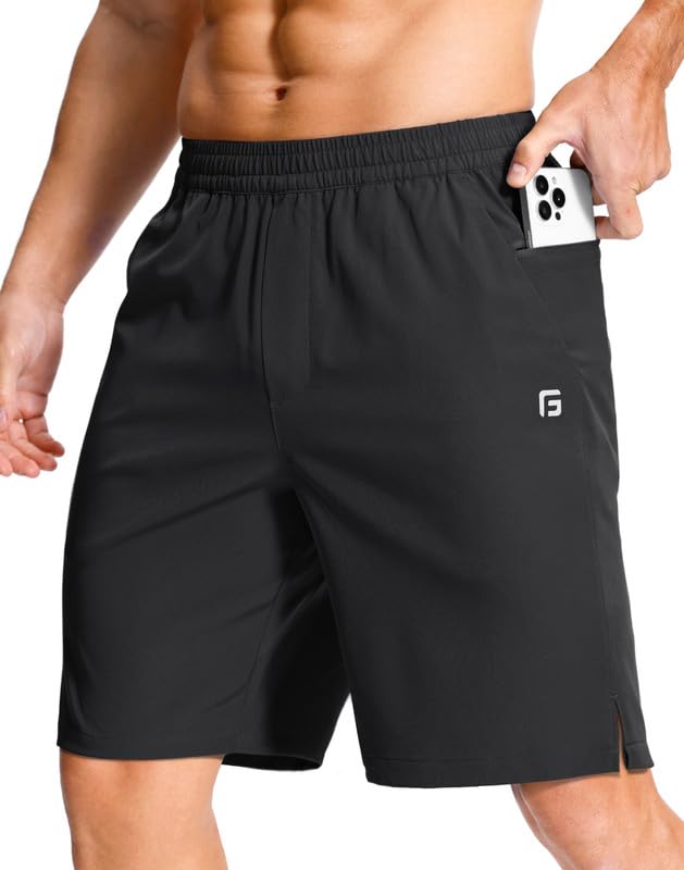 GGJ Mens Lightweight Athletic Shorts with 2 Zipper Pockets 7 5 9 Gym Workout Running Quick Dry Tennis