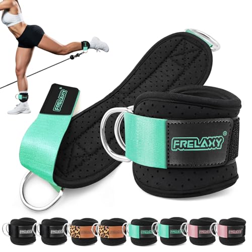 Frelaxy Ankle Straps for Cable Machine – Comfortable & Durable Leg Straps for Kickbacks, Glute Workouts, and Lower Body Exercises – Perforated Neoprene Padding & Tapered Fit (Pair, Mint)