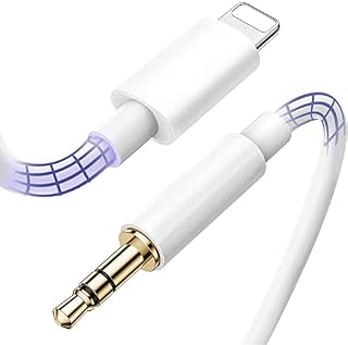 AUX Cable for Phone, Aux Cord Compatible for 3.5mm Male to Lightni-ng Connector Microphone & Audio Adapter, Phones 14/13/12/11/XS/XR/X/8/7/6, Lighten-ing to AUX Cable, 3.2ft,TPE Plastic