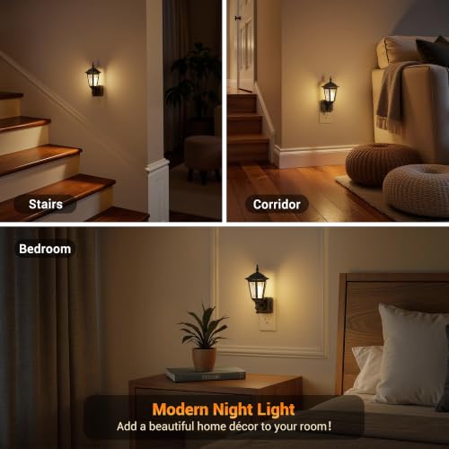 Image of JandCase Night Lights Plug into Wall, 3000K Soft White | Dusk to Dawn Sensor, 0-100LM Dimmable Industrial 180Rotating Night Light for Bedroom, Bathroom, Living Room, Hallway