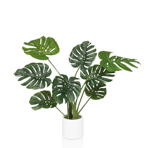 hjh OFFICE Planta Artificial 90cm Monstera I Planta Artificial Decorativa en Maceta Blanca, árbol Artificial Tropical para Interior Oficina, 8 Hojas