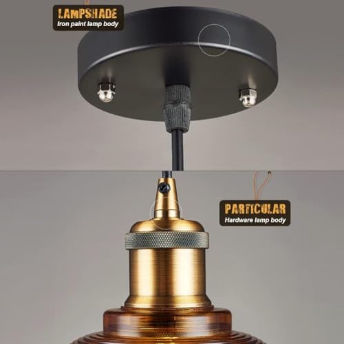 Vintage Glass Lampshade Pendant Light with E26/E27 Metal Base Lamp 7.8 In Dinning Room Decorative Hanging [4]