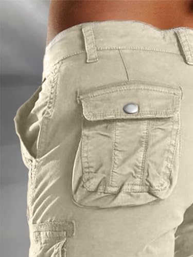 Bermuda cargo feminina com design de bolso com aba, comprimento até o joelho, shorts de caminhada de