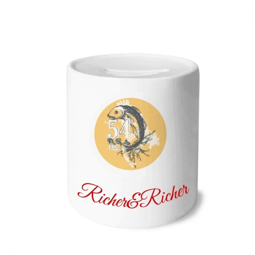 no/noLine Drawing Fish Mighty Bait Pattern Rich and Rich Bank Saving Box Coin