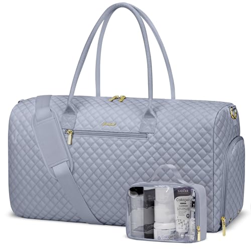 Weekender Travel Duffle Bag for Women: Overnight Bags with Shoe Compartment Carry on Bags for Airplanes with Toiletry Bag Hospital Bag Weekend Yoga Gym Bag with Wet Pocket Travel Duffel Tote Bag Grey