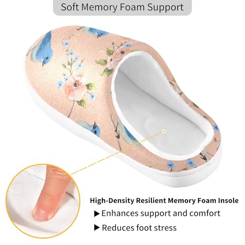 Sweet Indigo Bunting Birds Peach Womens House Cotton Slippers Comfort Memory Foam Home Slippers for Outdoor Christmas Presents 6-72