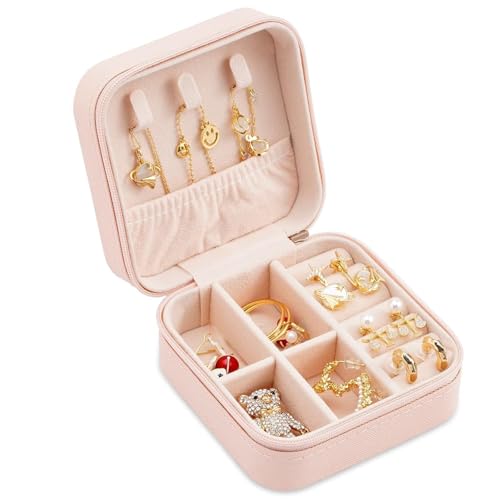 Image of Mini Jewellery Organizer Box with Zipper Storage Case for Rings Earrings Necklace Bracelet Travel Storage Jewellery Holder with Compartments (Pack of 1| Multicolor)