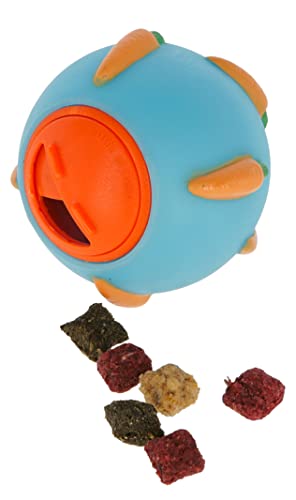 Kerbl Pet Snackball, Futterball, Spielball, Ø 7 cm, blau/orange, für Kaninchen, Hasen, Nager, Kleintiere, individuell einstellbare Öffnung