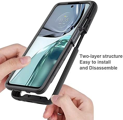 Dfjhure Motorola Moto G62 Case Built-in Screen Protector Full Body Shockproof Protection Cover tylish Bumper Transparent Back Phone Case Cover for Motorola Moto G62- Black