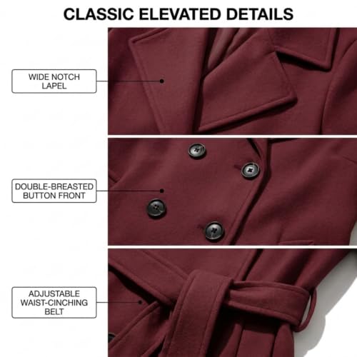 Image of Steve Madden Trench Coat for Women - Double-Breasted Long Winter Faux Wool Coat