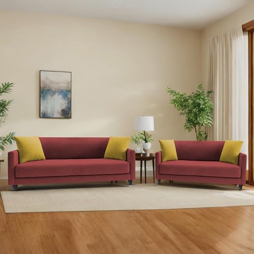Image of Casaliving Dominic 3 + 2 Seater Sofa Set for Living Room (Maroon) Premium Fabric Sofa