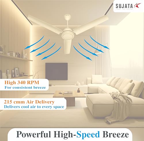 Image of Sujata SBF Air 1200mm BLDC Ceiling Fan | 3 Years Warranty | Savings up to 60% | Remote Control | Fans Ceiling Fans 5 Star | Silent Motor, Inverter Compatible, Living Room & Bedroom (Ivory)