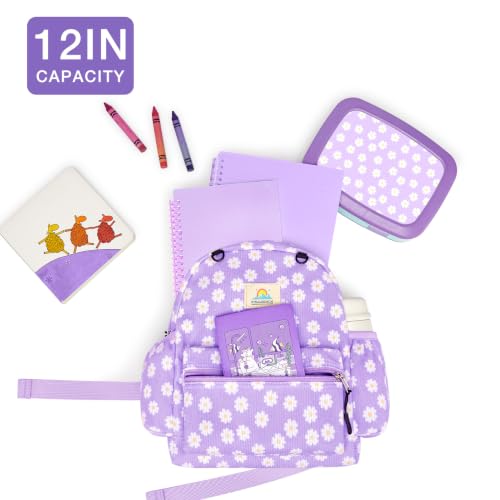 Image of STEAMEDBUN Corduroy Toddler Backpack for Girls 2-4: Kids backpack for Boys Girls - 12 inch Preschool Kindergarten Backpacks - Purple Daisy