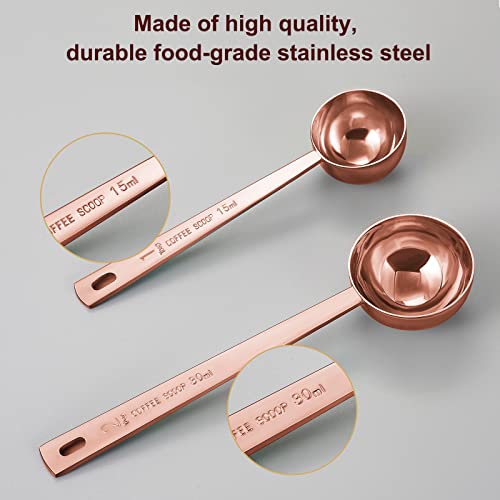 Premium Coffee Scoop Set, Set Of 2, Metal Stainless Steel Long Handle Coffee Scoop, Measuring Coffee Spoons Contains 1 Tablespoon (15 Ml) And 2 Tablespoons (30 Ml) Spoon-Rose Gold #TOP2