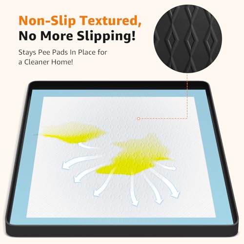 Image of LOOBANI Dog Pee Pad Holder - Non-Slip Silicone Dog Potty Tray with 4 Clamps, High Edge Puppy Pad Holder Tray for Indoor Outdoor Potty Training, Fits to 24 inch x 24 inch Square Pads, Black