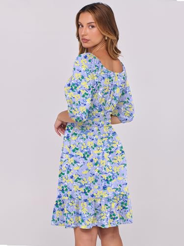 Image of ANRABESS Womens Lantern Short Sleeve Square Neck Casual Flowy Mini Dresses 2026 Holiday Summer Spring Beach Vacation Clothes